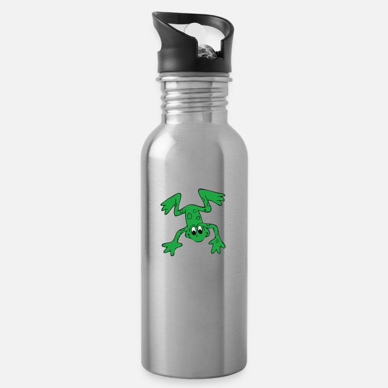 Grenouille, des grenouilles, vert, sautent, - Gourde avec paille intégrée - argent clair
