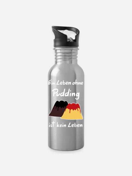 A life without pudding is not a life - Water bottle with straw - silver