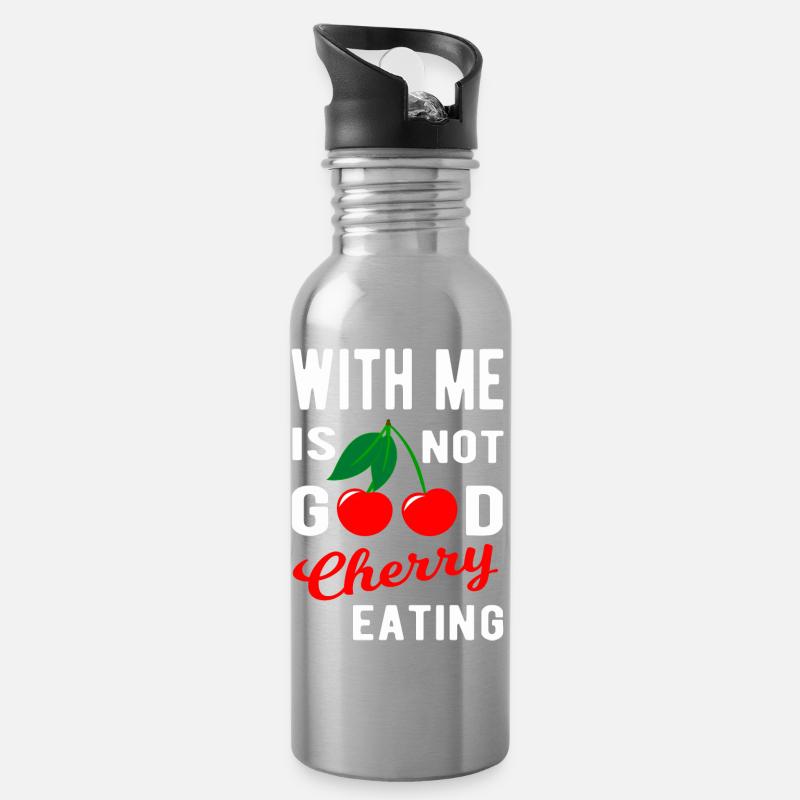 With me is not good Cherry eating - Trinkflasche mit integriertem Trinkhalm - Lightsilver