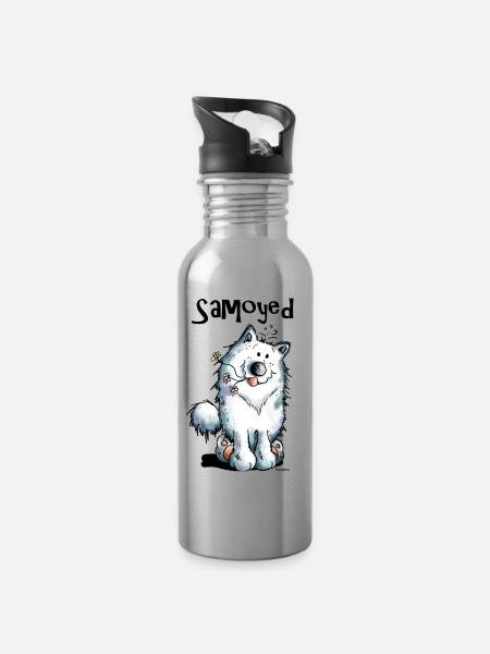 Drôle et mignon Samoyède Chien - Gourde avec paille intégrée - argent clair