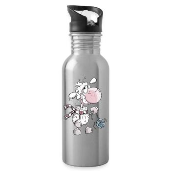 Schaf mit Wollknäuel - Schafe - Schäfchen - Comic - Trinkflasche mit integriertem Trinkhalm - Lightsilver - Rechts