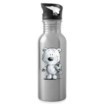 Schoolchild polar bear I schooling 1st class gift - Water bottle with straw - silver - Right