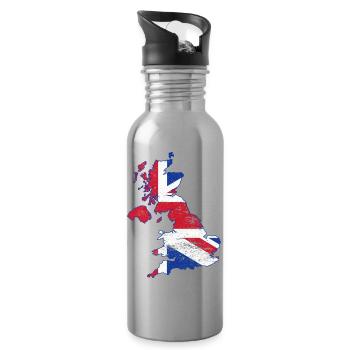 Union Jack UK Map Art Overlay - Water bottle with straw - silver - Right