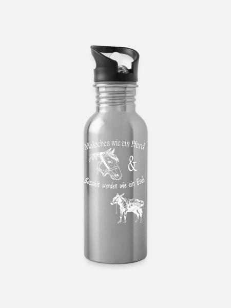 Malochen wie ein Pferd - Trinkflasche mit integriertem Trinkhalm - Lightsilver