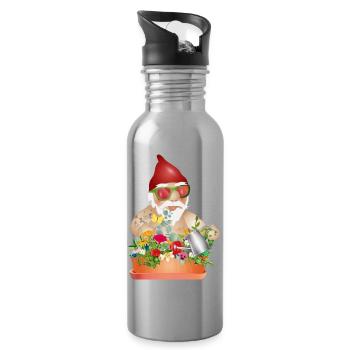 Cool nain de jardin en vacances sur les balcons - Gourde avec paille intégrée - argent clair - Droite