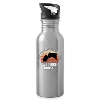 Väter und Töchter, die Pferde reiten - Trinkflasche mit integriertem Trinkhalm - Lightsilver - Rechts