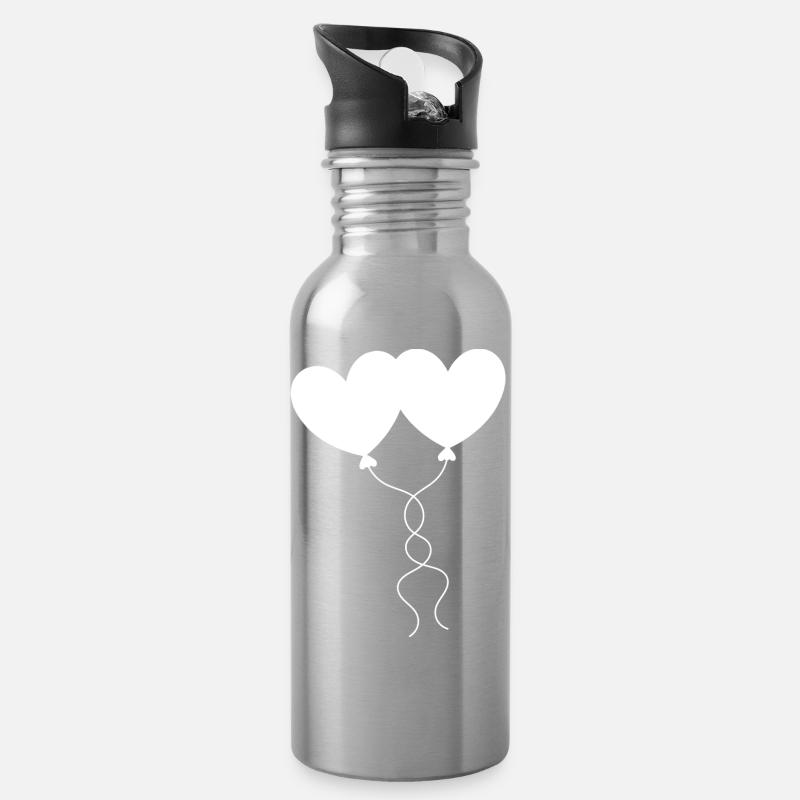 coeur blanc cadeau saint valentin - Gourde avec paille intégrée - argent clair