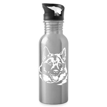 Norwegischer Elchhund Kopf "Black Edition" - Trinkflasche mit integriertem Trinkhalm - Lightsilver - Rechts