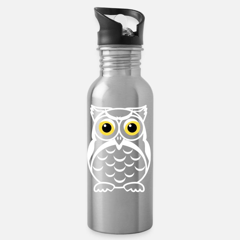 Schwarzweiß Eulenblick Gelbe Augen - Trinkflasche mit integriertem Trinkhalm - Lightsilver
