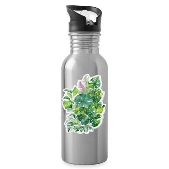 Jungle leaves - Water bottle with straw - silver - Right
