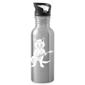 White cat guitarist - Water bottle with straw - silver - Right