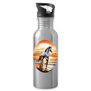 Cheval sur la plage - Gourde avec paille intégrée - argent clair - Droite