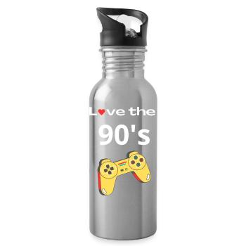 Ich liebe den Retro-Controller der 90er - Trinkflasche mit integriertem Trinkhalm - Lightsilver - Rechts