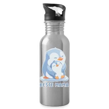 Beste Mama Pinguin Muttertag - Trinkflasche mit integriertem Trinkhalm - Lightsilver - Rechts