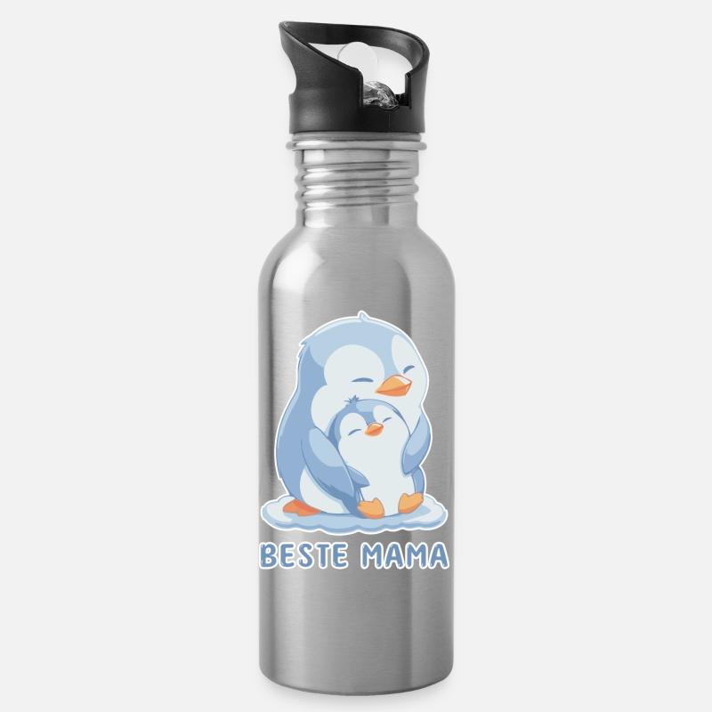 Beste Mama Pinguin Muttertag - Trinkflasche mit integriertem Trinkhalm - Lightsilver