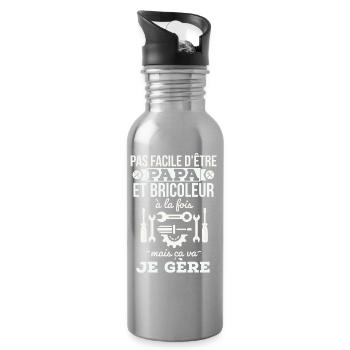 Papa bricoleur: ça gère - Gourde avec paille intégrée - argent clair - Droite