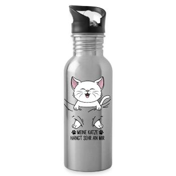 Meine Katze hängt sehr an mir - Trinkflasche mit integriertem Trinkhalm - Lightsilver - Rechts
