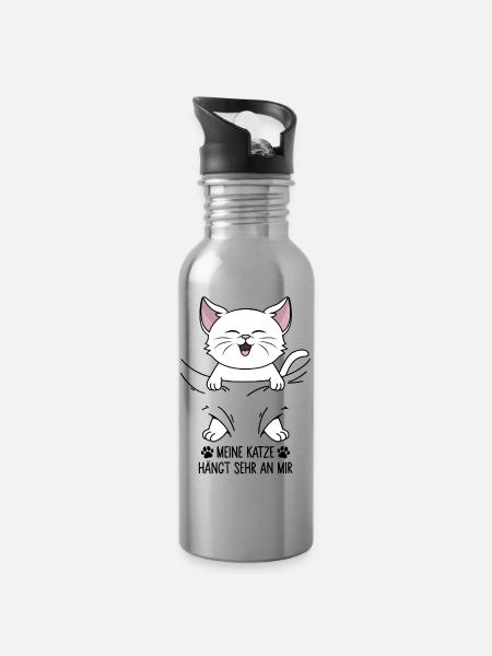 Meine Katze hängt sehr an mir - Trinkflasche mit integriertem Trinkhalm - Lightsilver