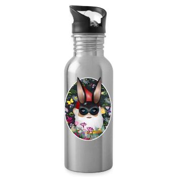 Nain de jardin avec masque de lapin incognito dans le jardin - Gourde avec paille intégrée - argent clair - Droite