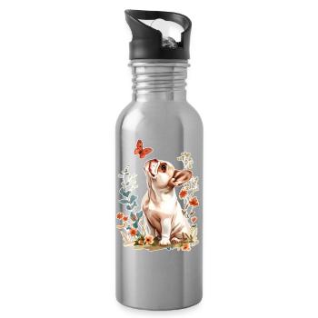 French Bulldog Butterfly - Water bottle with straw - silver - Right