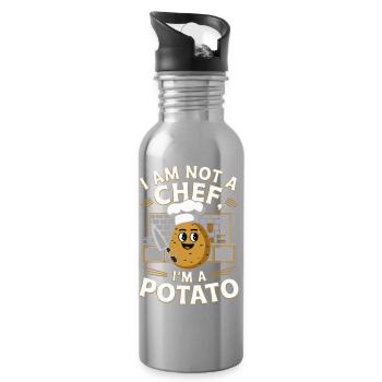 Playful Potato Chef Illustration - Water bottle with straw - silver - Right