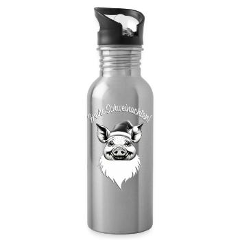 Frohe Schweinachten – Lustiges Weihnachtsmotiv - Trinkflasche mit integriertem Trinkhalm - Lightsilver - Rechts