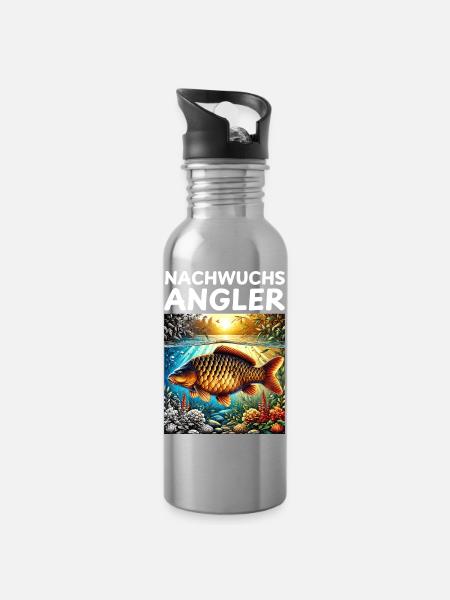 Nachwuchs Angler - Karpfen - Trinkflasche mit integriertem Trinkhalm - Lightsilver