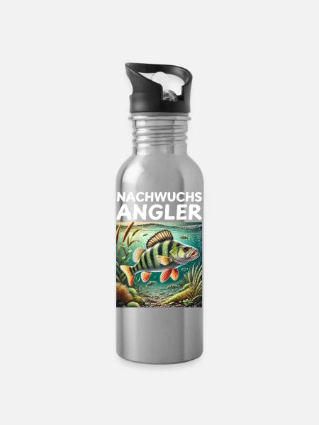 Nachwuchs Angler - Flussbarsch Motiv - Trinkflasche mit integriertem Trinkhalm - Lightsilver