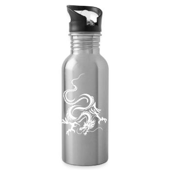 White Dragon Intricate Graphic Art - Water bottle with straw - silver - Right