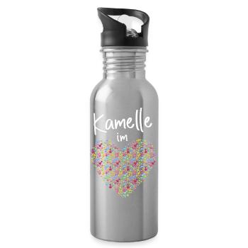 Kamelle im Herz Karneval Köln Konfetti Kölle Alaaf - Trinkflasche mit integriertem Trinkhalm - Lightsilver - Rechts