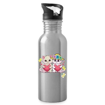 Chat Chaton Coeurs de la Saint-Valentin - Gourde avec paille intégrée - argent clair - Droite