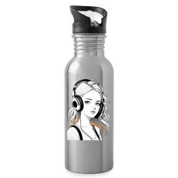Music Woman Girl Headphones Rave Gift Idea - Water bottle with straw - silver - Right