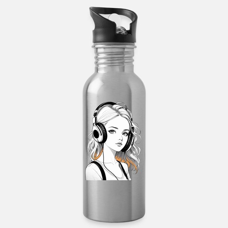 Musik Frau Mädchen Kopfhoerer Rave Geschenkidee - Trinkflasche mit integriertem Trinkhalm - Lightsilver