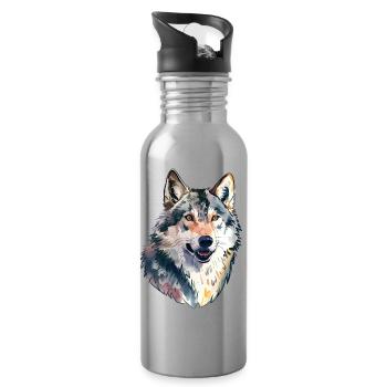 Wolf Portrait Tierliebhaber - Trinkflasche mit integriertem Trinkhalm - Lightsilver - Rechts