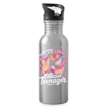 13th birthday teenager gift - Water bottle with straw - silver - Right