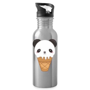 Cute Panda Kawaii Food Lover - Water bottle with straw - silver - Right