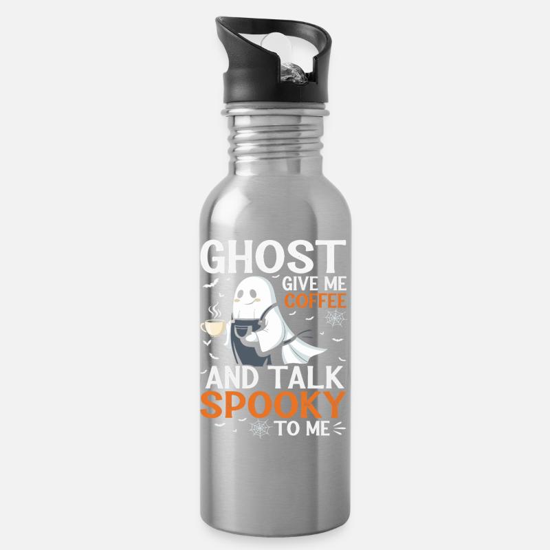Spooky Ghost Coffee Talk T-Shirt - Water bottle with straw - silver