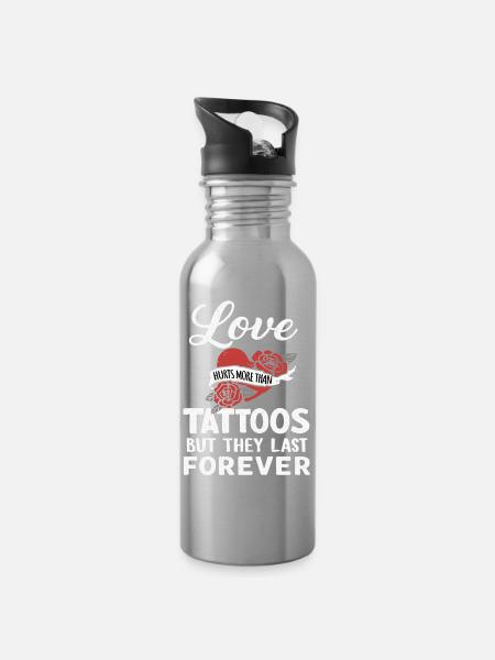 Love hurts – Tattoo Lifestyle Spruch - Trinkflasche mit integriertem Trinkhalm - Lightsilver