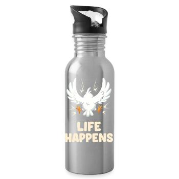 Life Happens Lustiger Vogel Cartoon Spruch - Trinkflasche mit integriertem Trinkhalm - Lightsilver - Rechts
