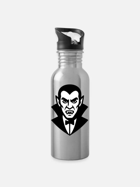 Vampire Portrait Illustration - Water bottle with straw - silver