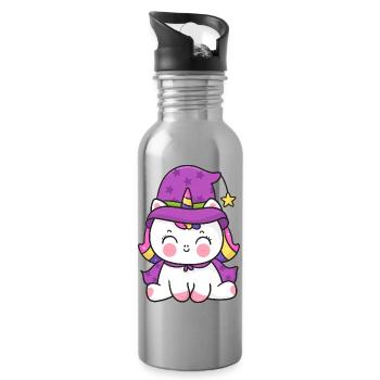 Chaton Sorcier Licorne - Gourde avec paille intégrée - argent clair - Droite