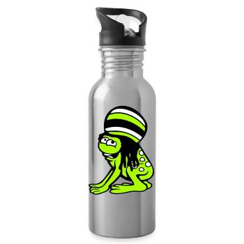 Frog Reggae Music Rasta Hair Hat Jamaica Fun - Water bottle with straw - silver - Right