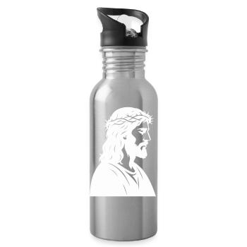 Jesus Christ Silhouette - Water bottle with straw - silver - Right
