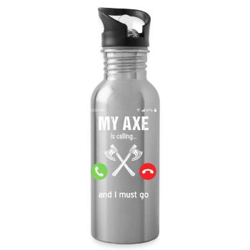 Viking Mythologie Walhalla Krieger Axt Sprüche - Trinkflasche mit integriertem Trinkhalm - Lightsilver - Rechts