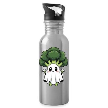 Cute Halloween Broccoli Ghost Ghost Costume - Water bottle with straw - silver - Right