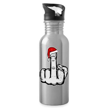 Doigt d’honneur de Noël avec chapeau de Père Noël - Gourde avec paille intégrée - argent clair - Droite