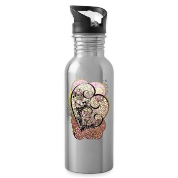 Heart Ornament Golden Pink Foliage - Water bottle with straw - silver - Right