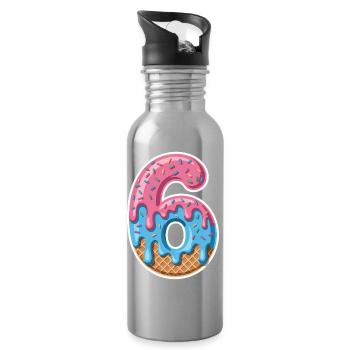 Numéro 6 Glace du sixième anniversaire avec des vermicelles - Gourde avec paille intégrée - argent clair - Droite