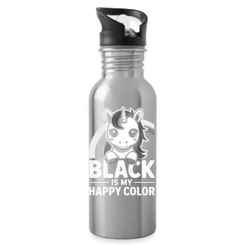 Schwarze Einhorn-Happy Color - Trinkflasche mit integriertem Trinkhalm - Lightsilver - Rechts