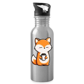Süßer Fuchs hält Kaffeetasse – niedliches Design - Trinkflasche mit integriertem Trinkhalm - Lightsilver - Rechts